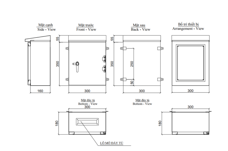 K&iacute;ch thước v&agrave; th&ocirc;ng số kỹ thuật của vỏ tủ điện 