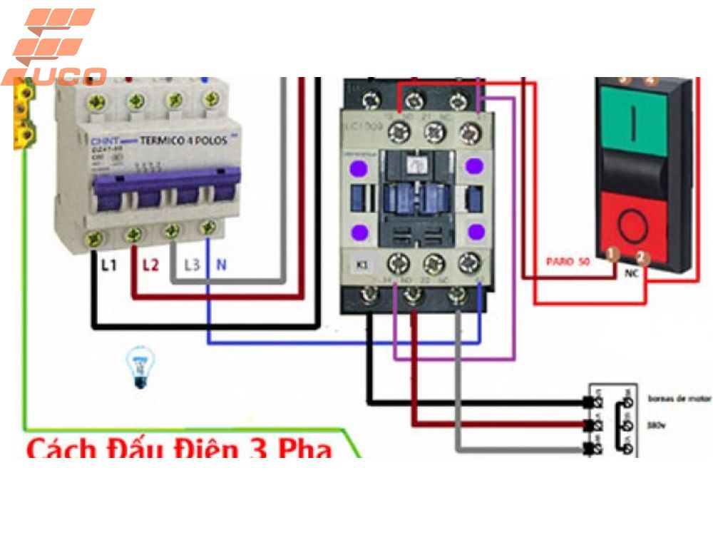 Sơ đồ lắp đặt thực tế tủ điện 3 pha